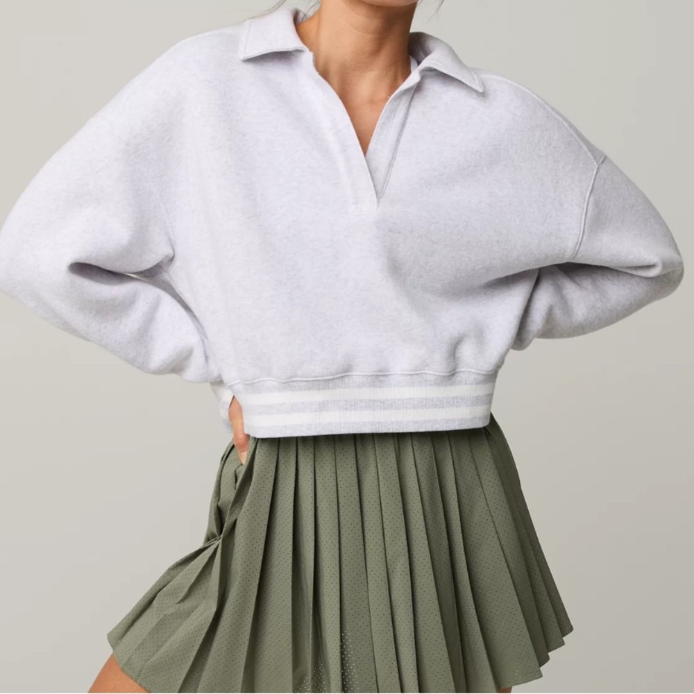 Offline by Aerie cloud fleece polo - collared sweatshirt gray and white stripe